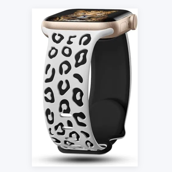 Floral Engraved Band Compatible with Apple Watch Band 40mm 38mm 41mm 42mm 44mm 45mm 46mm 49mm, Soft Silicone Cute Two-Tone Flower Sport Strap for iWatch Bands Women Series 10 9 8 7 6 5 4 3 2 1 SE Ultra Ultra 2 - Image 2