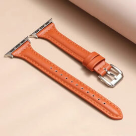 Slim Leather Band Compatible with Apple Watch Band 40mm 38mm 41mm 42mm 44mm 45mm 46mm Women,Top Grain Genuine Leather Strap Thin Watch Wristband for iWatch Series 10 9 8 7 6 5 4 3 2 1 SE Ultra