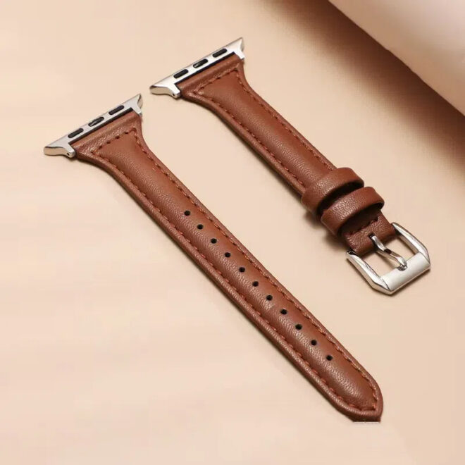 Slim Leather Band Compatible with Apple Watch Band 40mm 38mm 41mm 42mm 44mm 45mm 46mm Women,Top Grain Genuine Leather Strap Thin Watch Wristband for iWatch Series 10 9 8 7 6 5 4 3 2 1 SE Ultra - Image 4