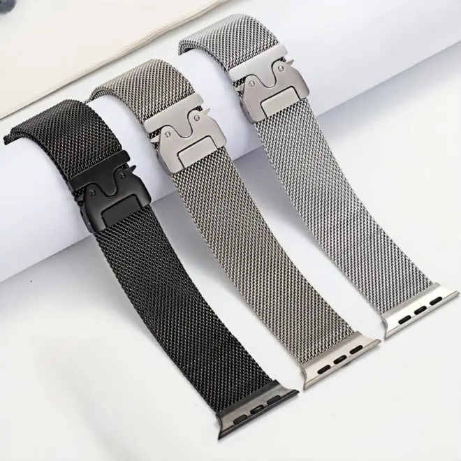 Custom Stainless Steel Mesh Loop with Parachute-style Buckle for Apple IWatch,samsung,garmin,huawei,xiaomi - Image 4